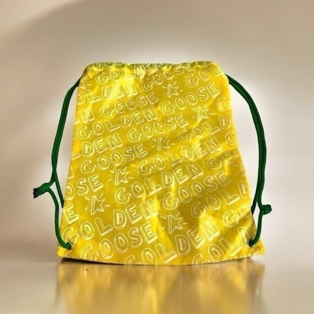 Golden Goose Nylon Drawstring Backpack Yellow White Green Unisex VG - Picture 1 of 3